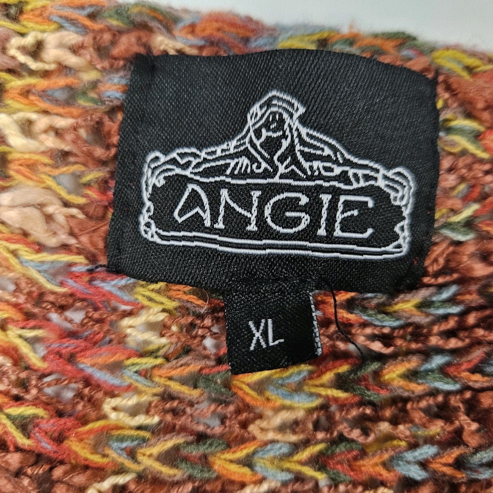 Angie Buckle Space Dye SweaterOpen Knit Boho Pullover Sweater Tunic XL Orange