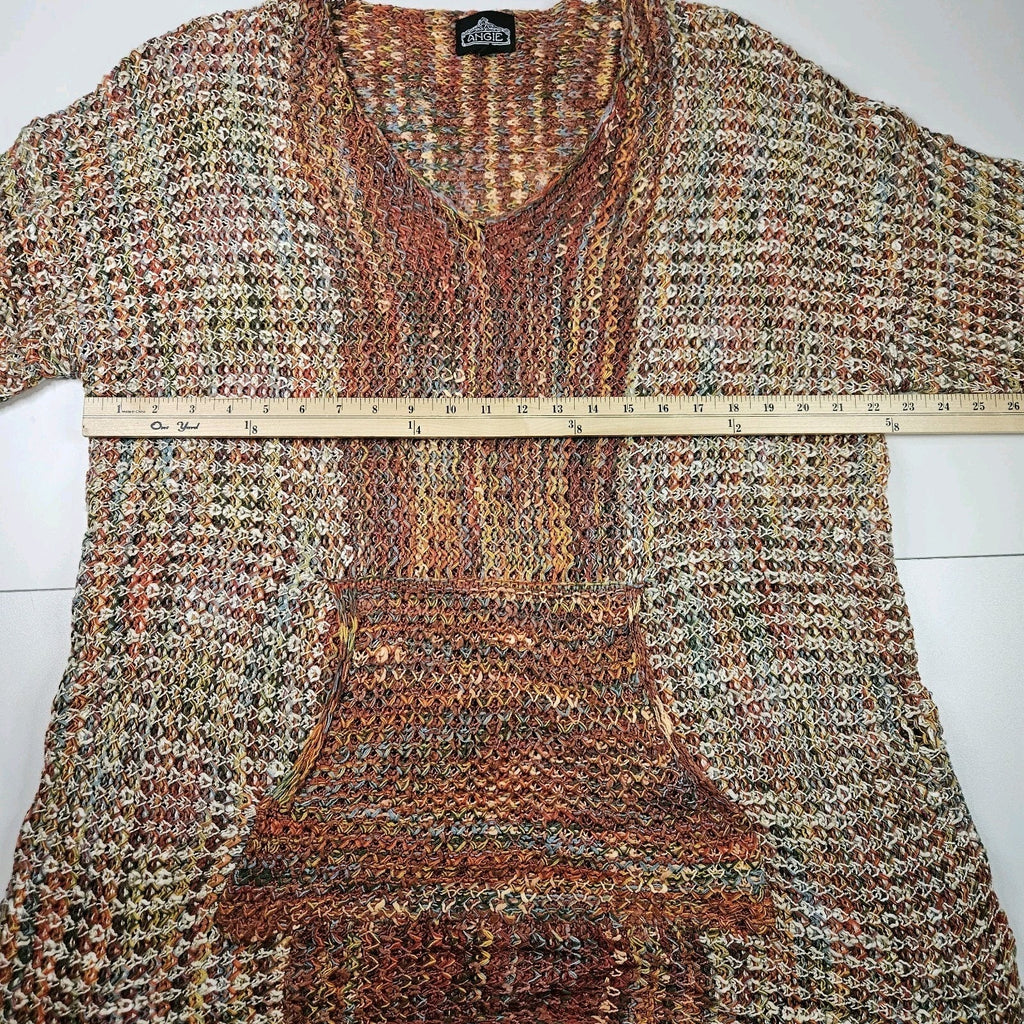 Angie Buckle Space Dye SweaterOpen Knit Boho Pullover Sweater Tunic XL Orange