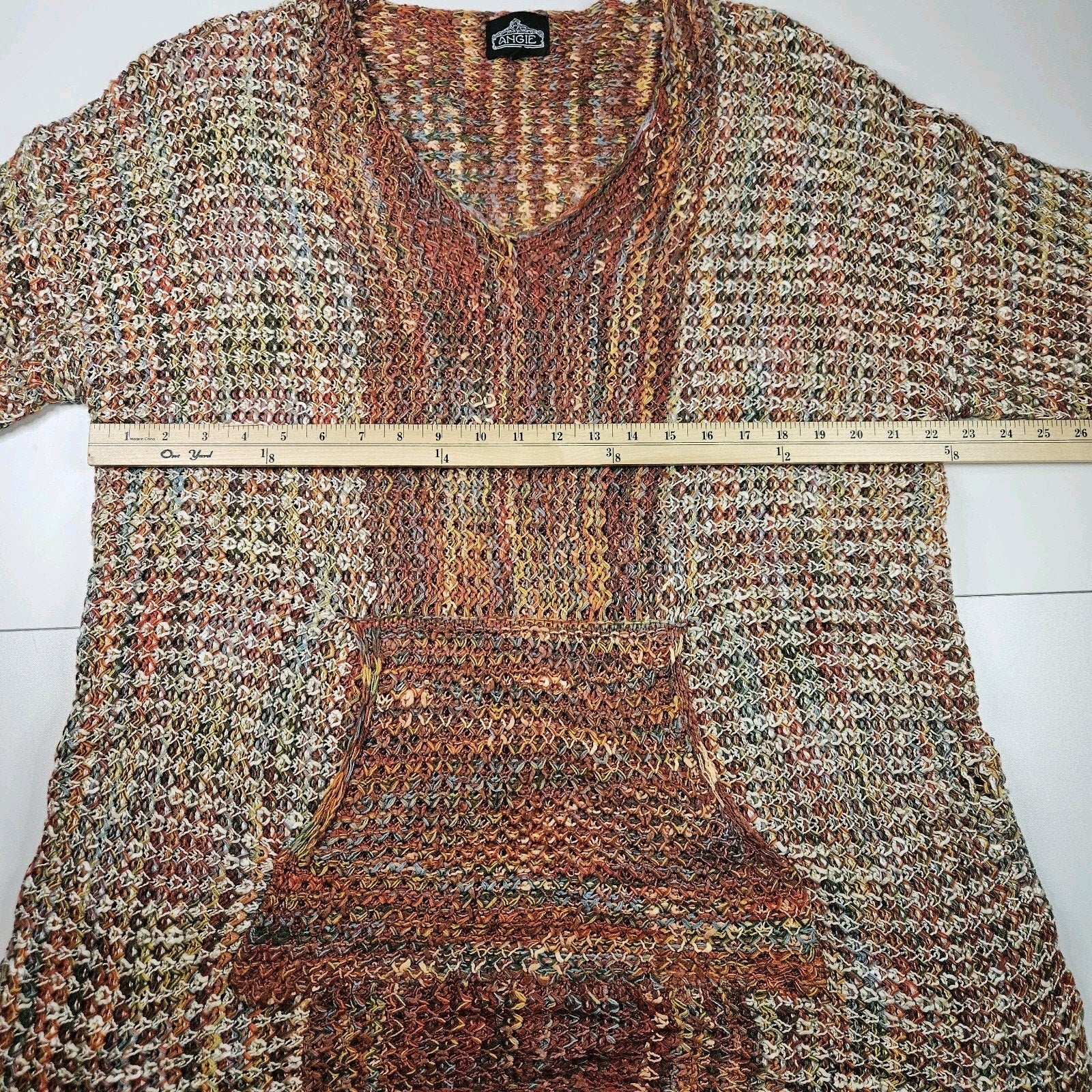 Angie Buckle Space Dye SweaterOpen Knit Boho Pullover Sweater Tunic XL Orange