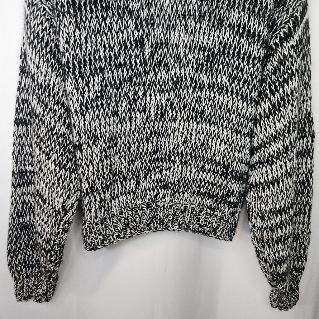 Vtg Handmade 80s Black & Gray Chunky Abstract Cardigan Sweater Women's Large