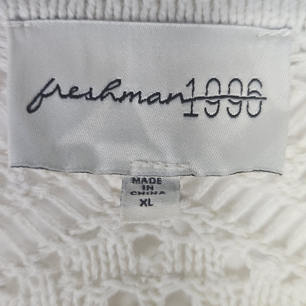 Freshman 1996 White Chunky Knit Long Cardigan Open Front Sz XL