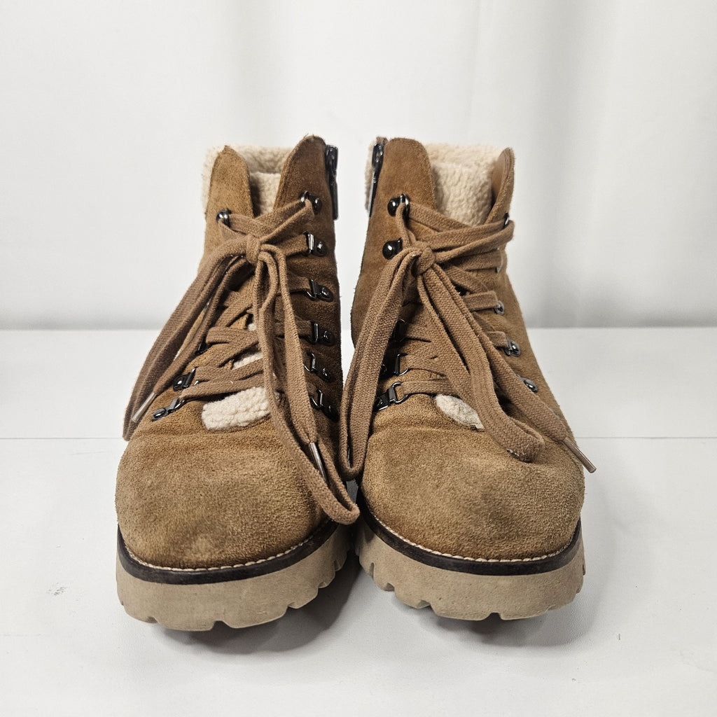 Blondo Devin Lace-Up Faux-Fur Waterproof Boots Suede Bootie 9.5 M Camel