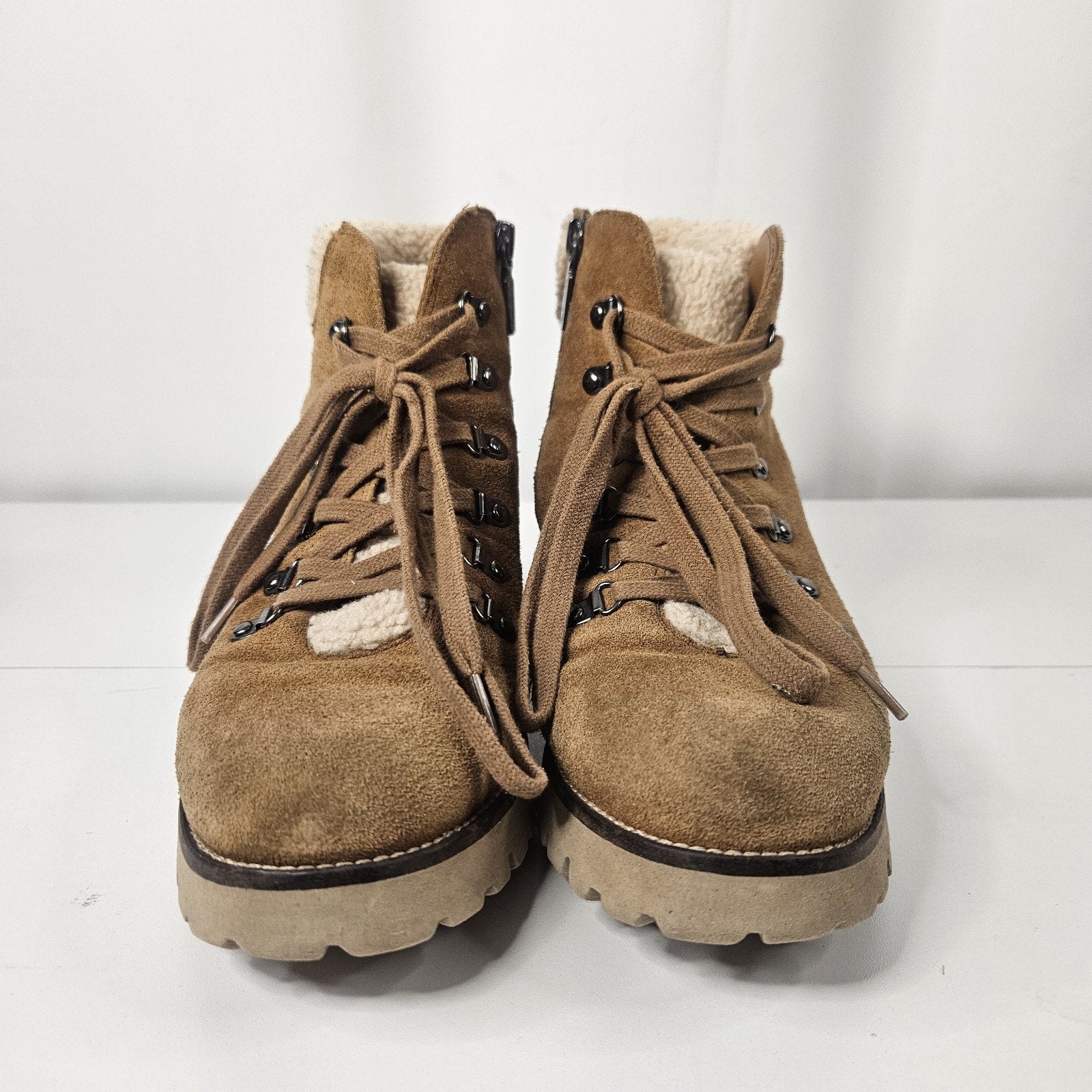 Blondo Devin Lace-Up Faux-Fur Waterproof Boots Suede Bootie 9.5 M Camel