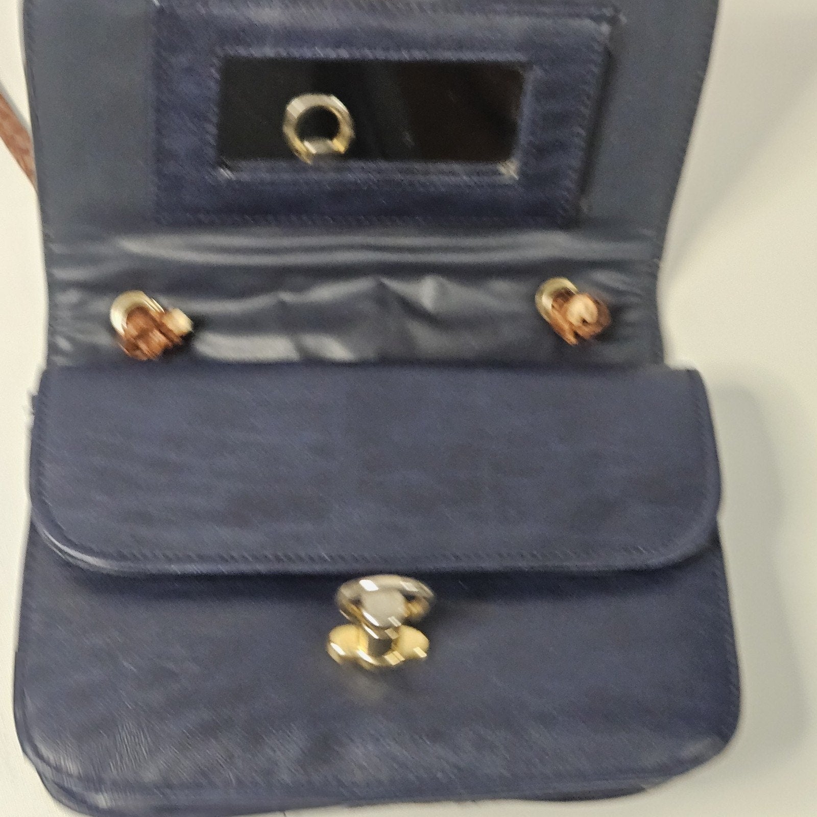 L'egent Navy Brown Faux Leather Purse Buckle Mini Shoulder Bag 90s Vintage