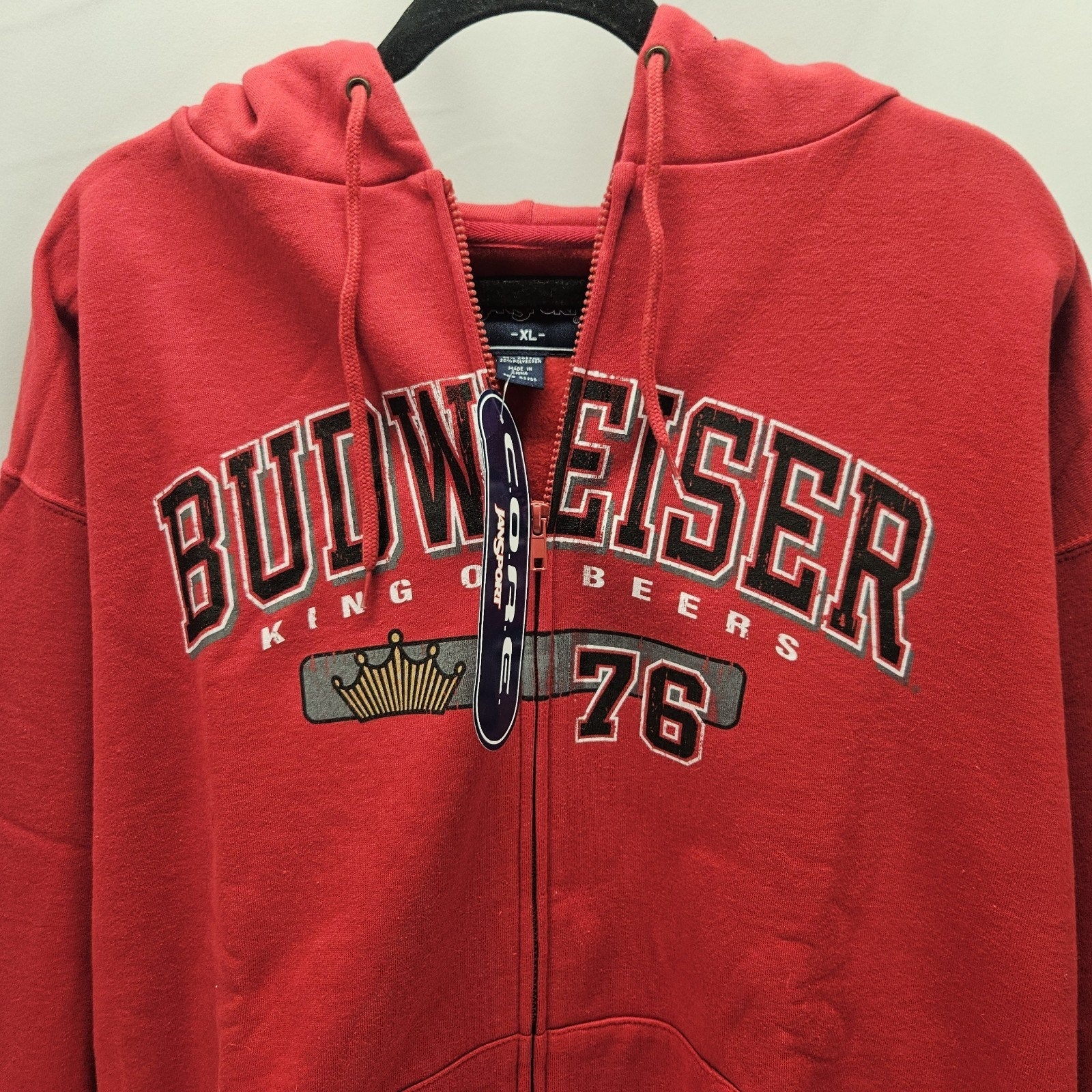 NWT Vtg Budweiser King of Beers Jansport Red Full Zip Hoodie Sweatshirt Size XL