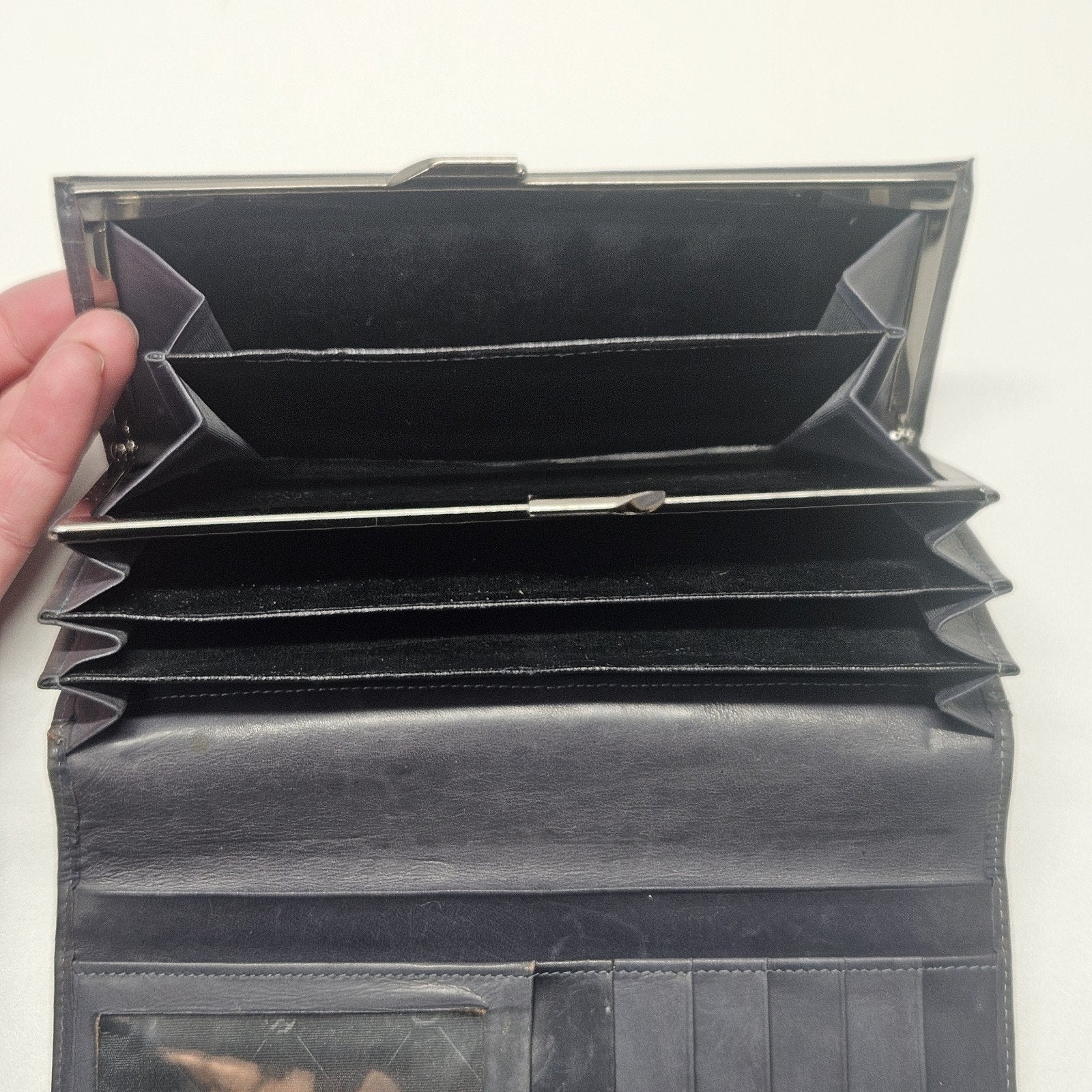 Vtg Carlo Amboldi Matte Calf Skin Large Bifold Wallet Card Holder Soft Leather