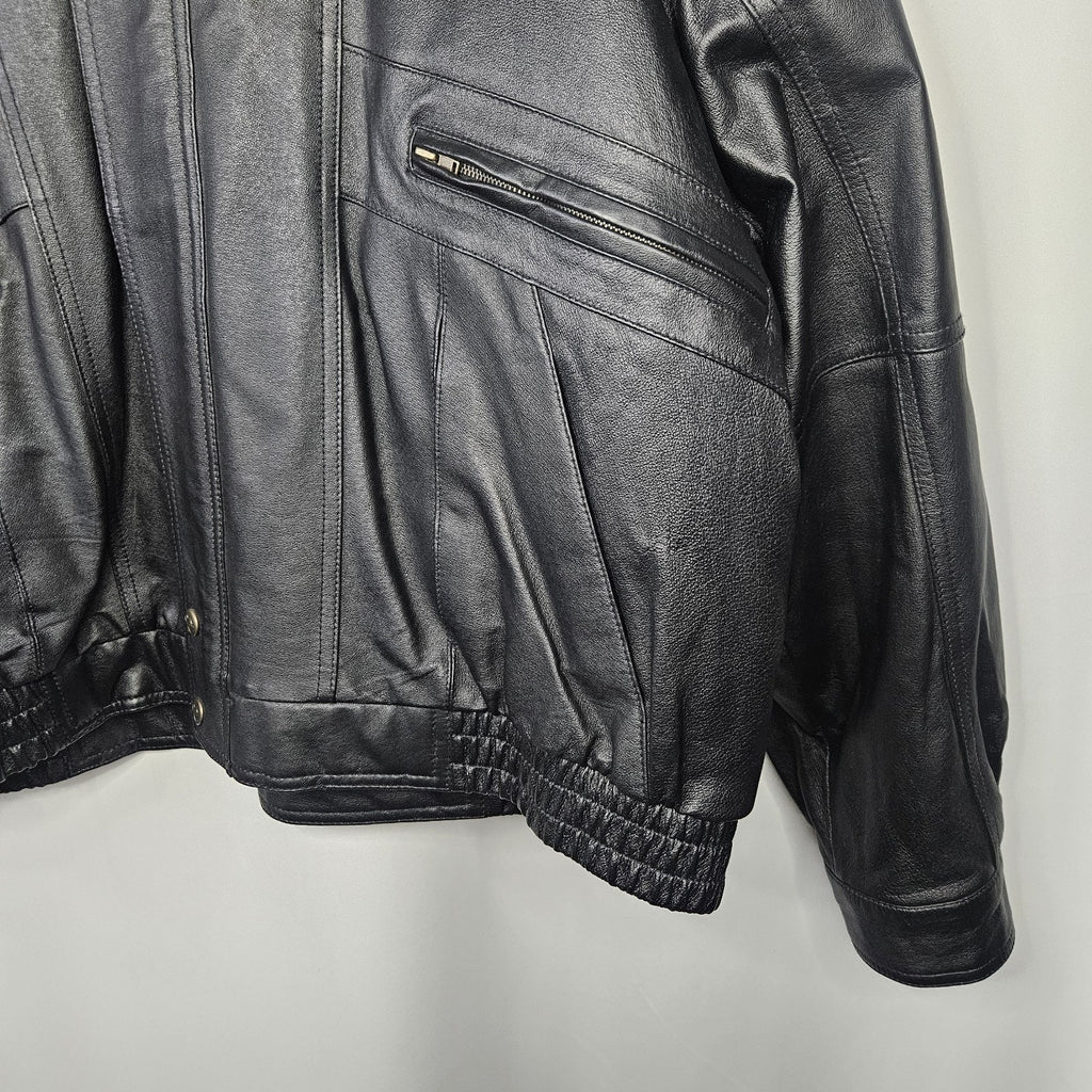 Vintage Outdoor Exchange Black Classic Leather Coat Biker Moto Jacket Men's XL