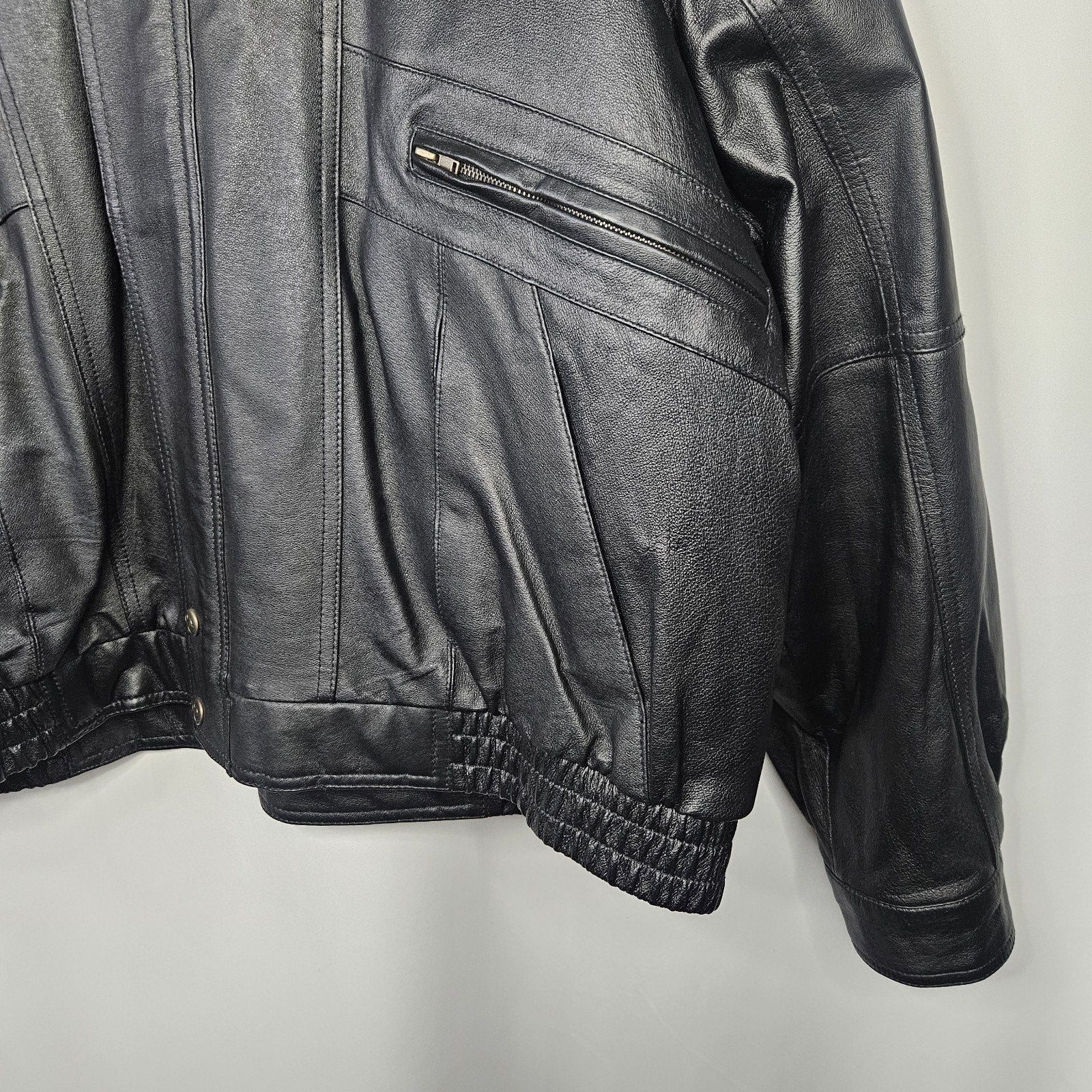 Vintage Outdoor Exchange Black Classic Leather Coat Biker Moto Jacket Men's XL