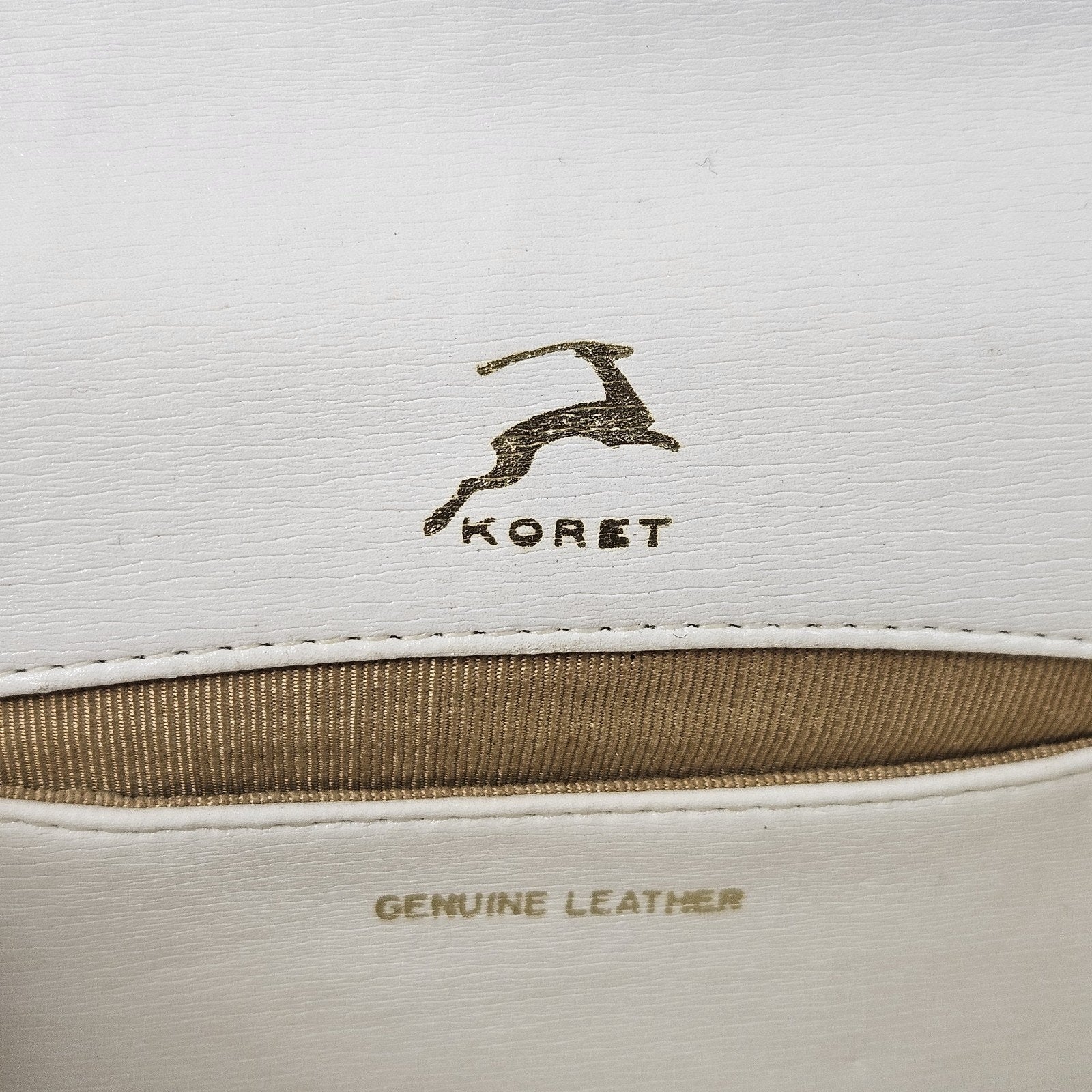 Vintage KORET 100% White Genuine Leather Crossbody Purse-B130 1960s Gold Tone