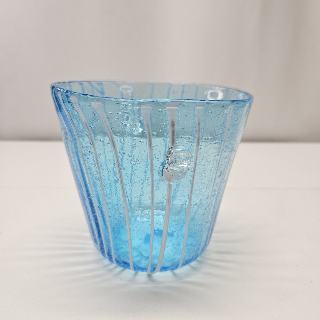 Murano Aqua Blue Art Glass Ice Bucket Bullicante Wine Chiller Coastal Decor