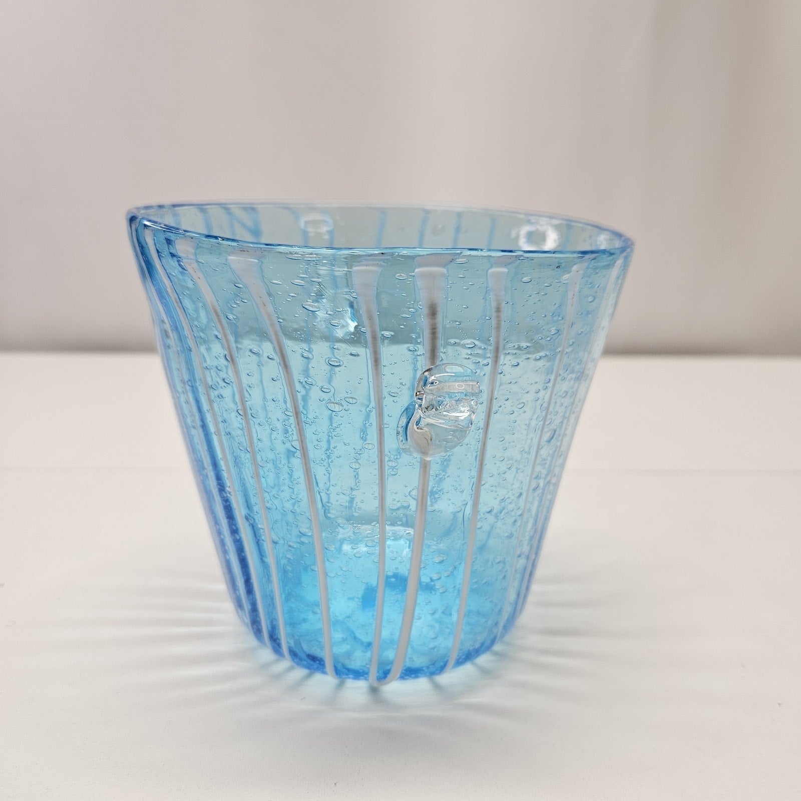 Murano Aqua Blue Art Glass Ice Bucket Bullicante Wine Chiller Coastal Decor