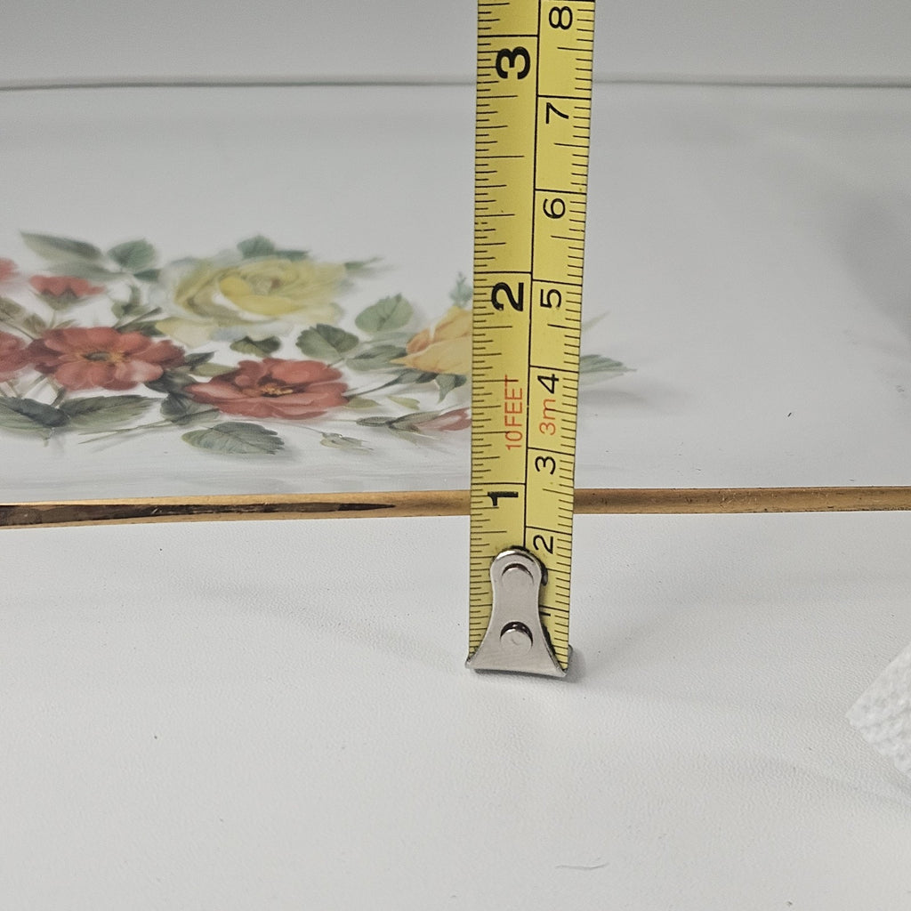 Vintage Viking Glass Hand-Painted Floral Serving Platter Tray Mid-Century Modern
