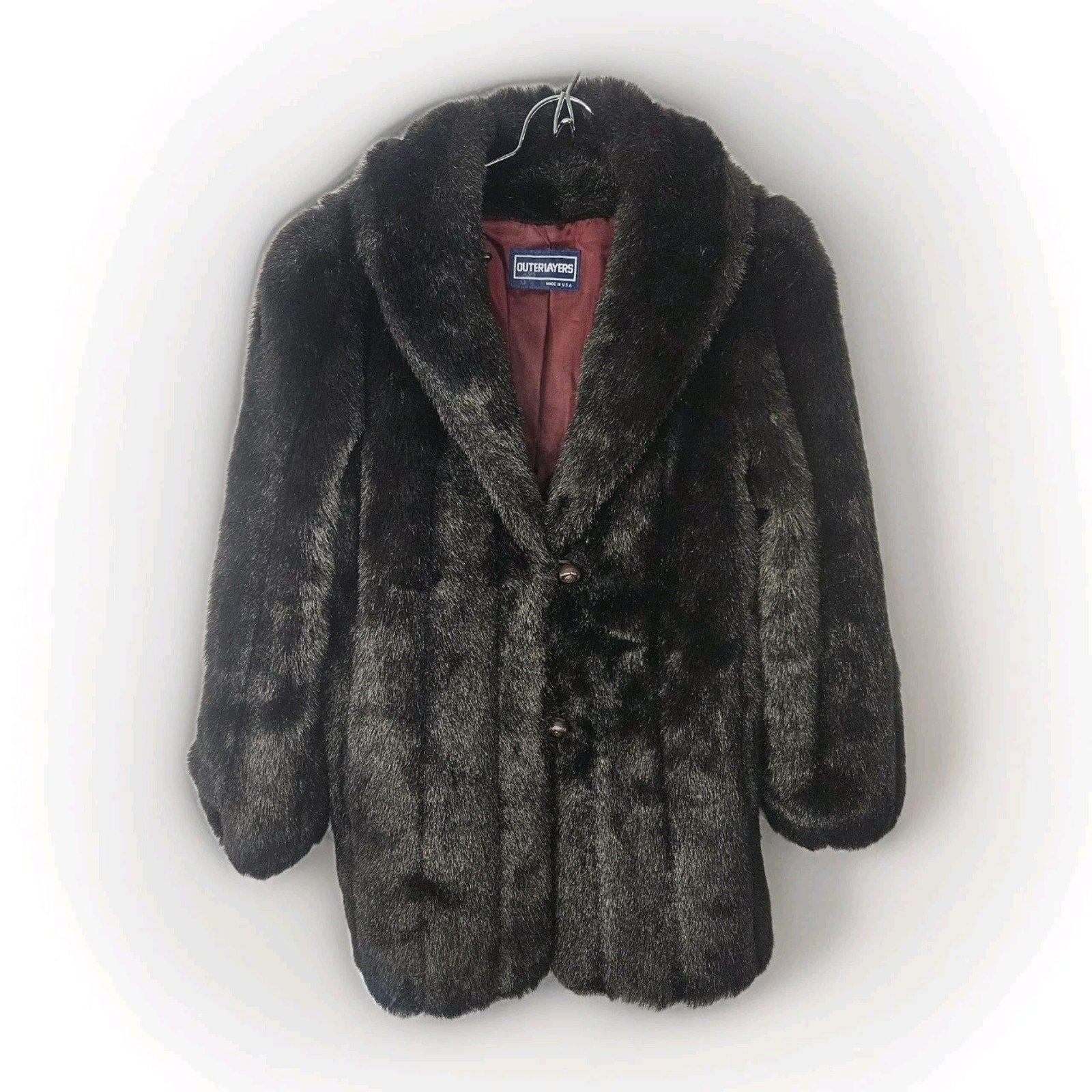 Outerlayers Vintage Faux Fur Coat US Made Chocolate Brown Jacket Sz XL Mob Glam