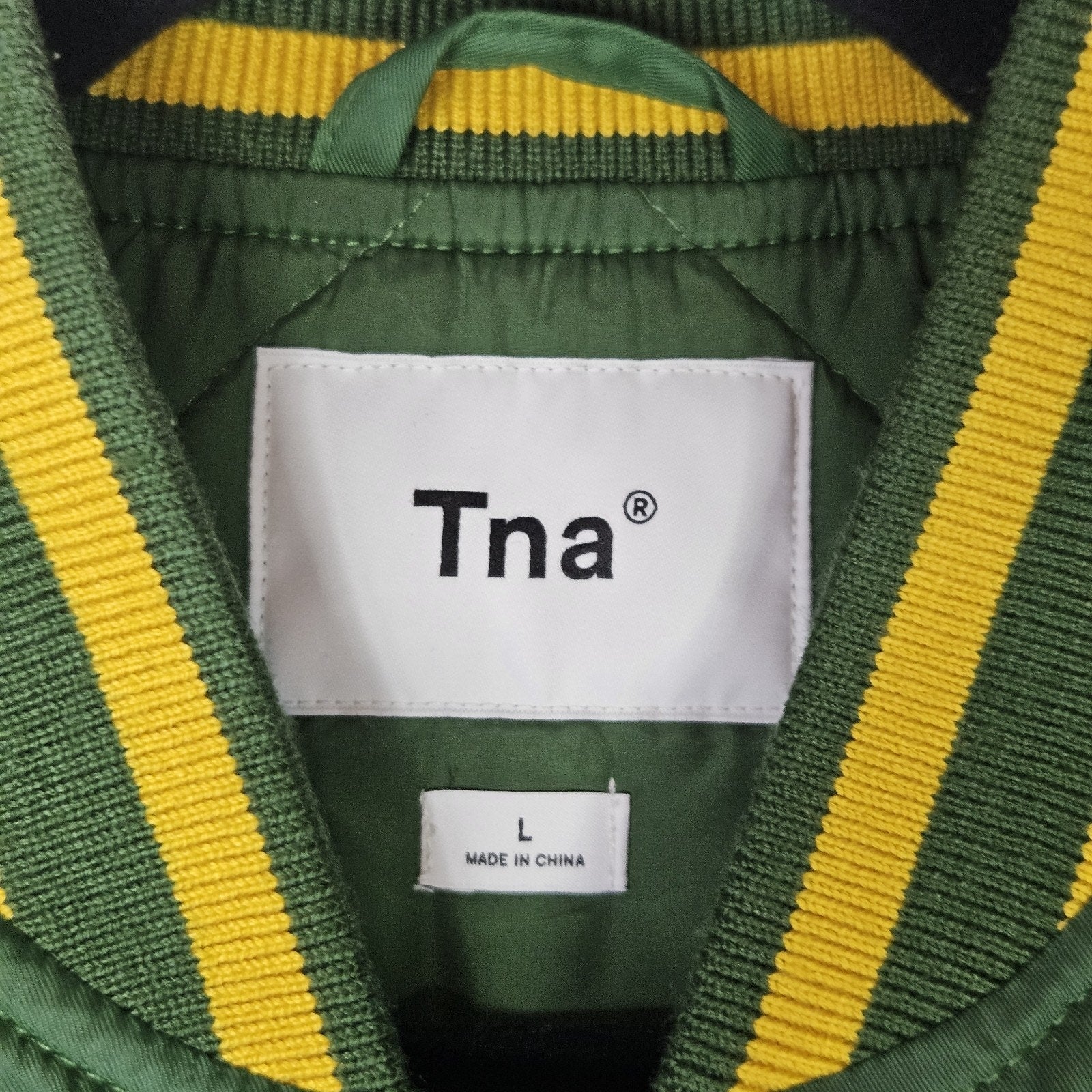 Aritzia TNA Jacket Men Large Green Stadium Yellow Varsity Bomber Coat Letterman