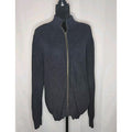 LL Bean Cotton Full Zip Cardigan Men Large Blue Chunky Ribbed Knit Sweater Vtg