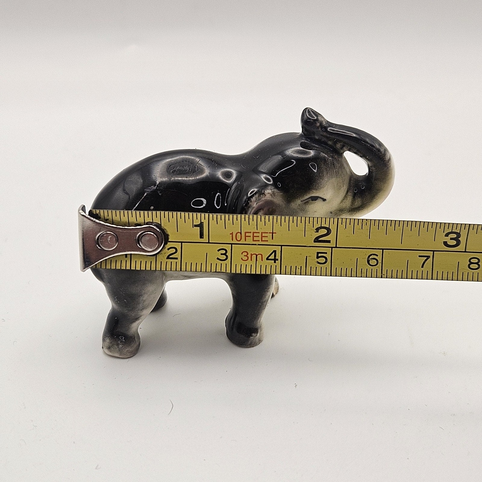Vintage Ceramic Miniature ELEPHANT FIGURINE Trunk Up MADE IN JAPAN 2 3/4" Tall