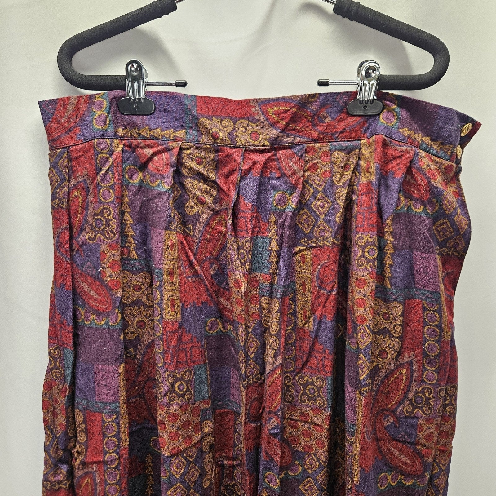 90s Vtg Worthington Paisley Floral Red Blue Pleated Long Skirt Women's Sz 22