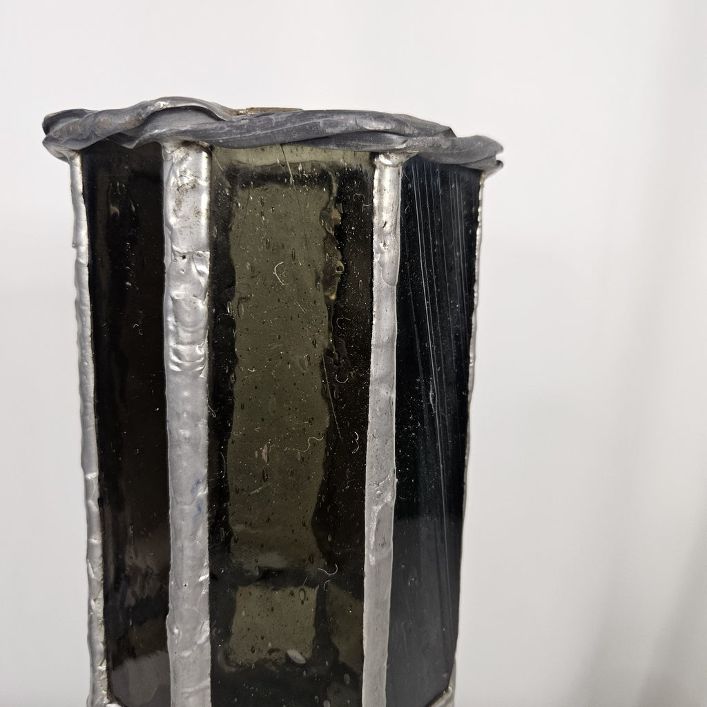 Vintage Hand Crafted Beautiful Stained Glass Pillar Candle Holder 12.5"