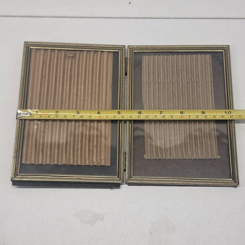 VTG 1970s Folding Photo Frame 5x4 Standing Rectangle Gold-Tone Double-Picture