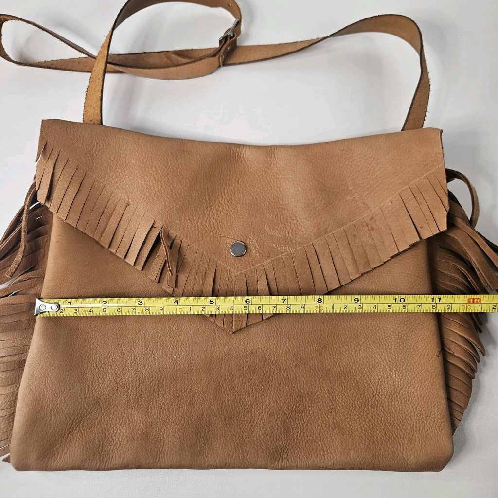 Unbranded Western Brown Leather Fringed Crossbody Bag Envelope Purse Cowgirl