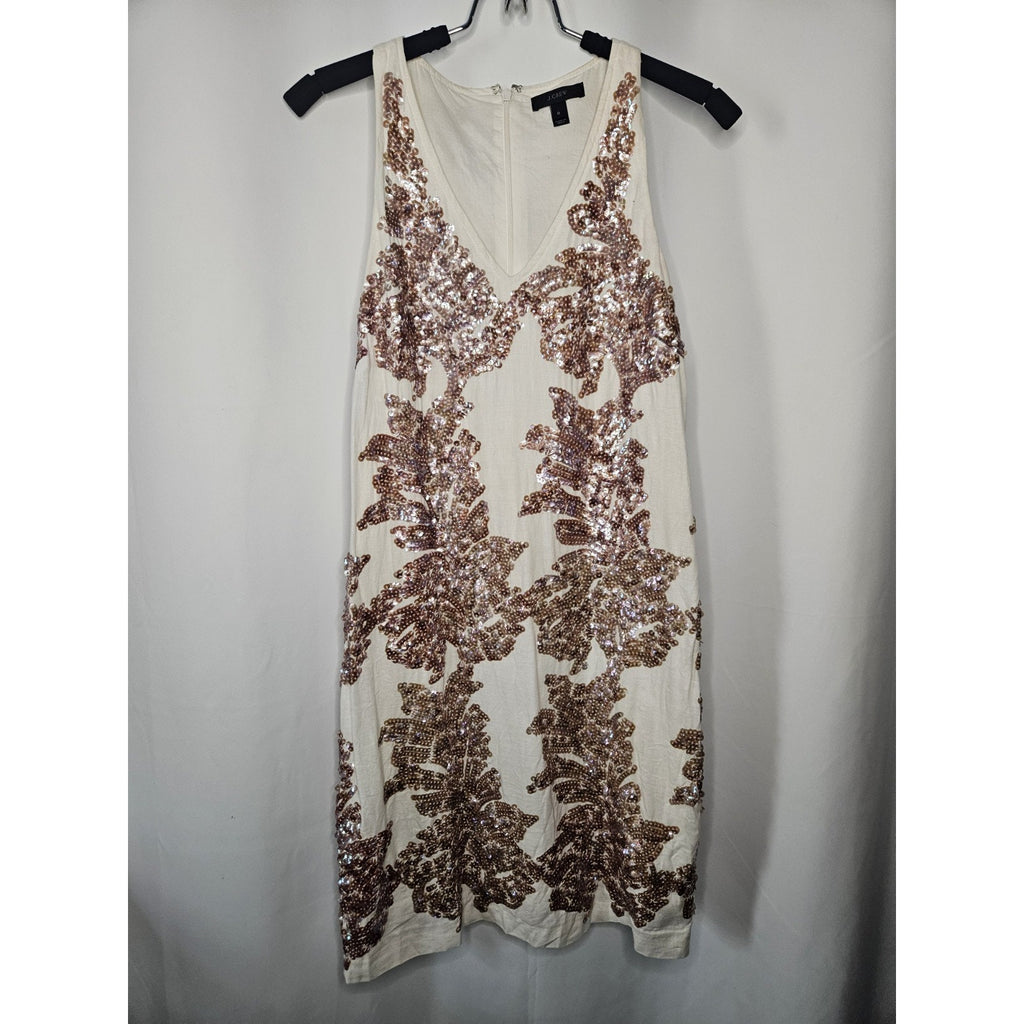 J.Crew Dress 0 White Linen Iridescent Sequin V-Neck Sleeveless Mini Shift