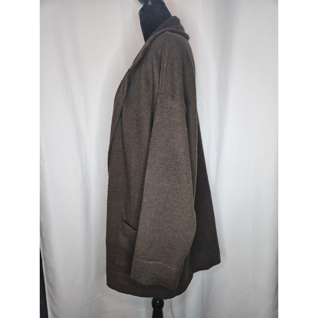 Thread & Supply Longline Women’s Cardigan Open Front Pocket Brown Sweater XL