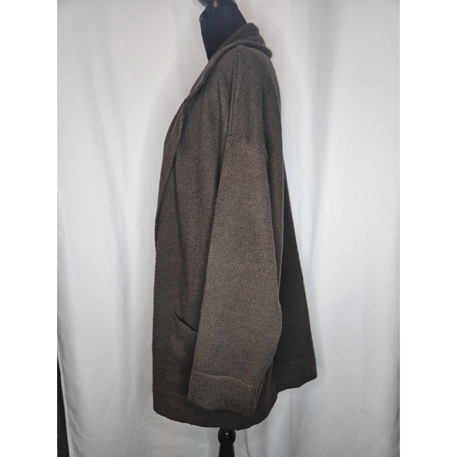 Thread & Supply Longline Women’s Cardigan Open Front Pocket Brown Sweater XL