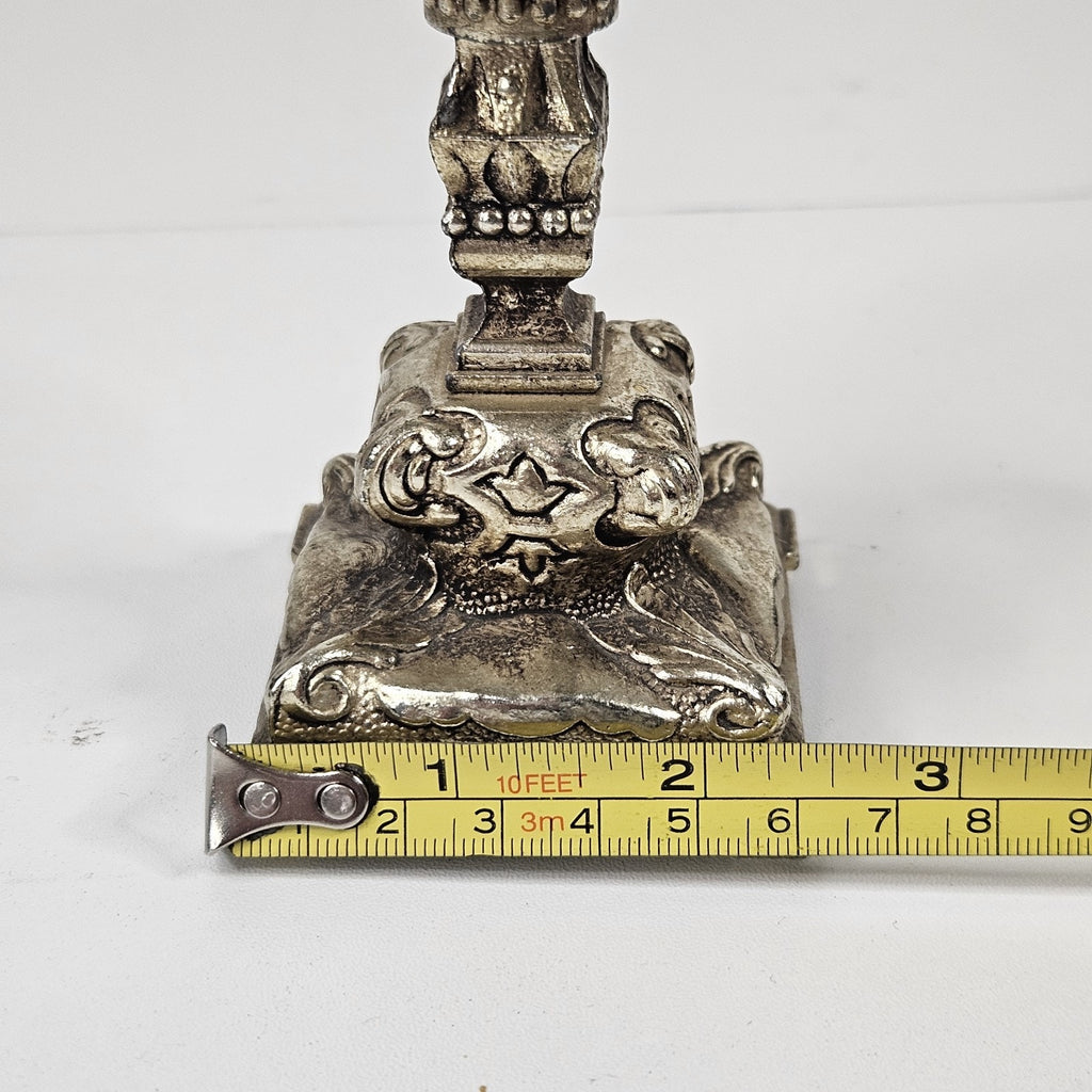 Vtg 19th Century Ornate Scrollwork Metal Candlesticks Pair Romantic Victorian