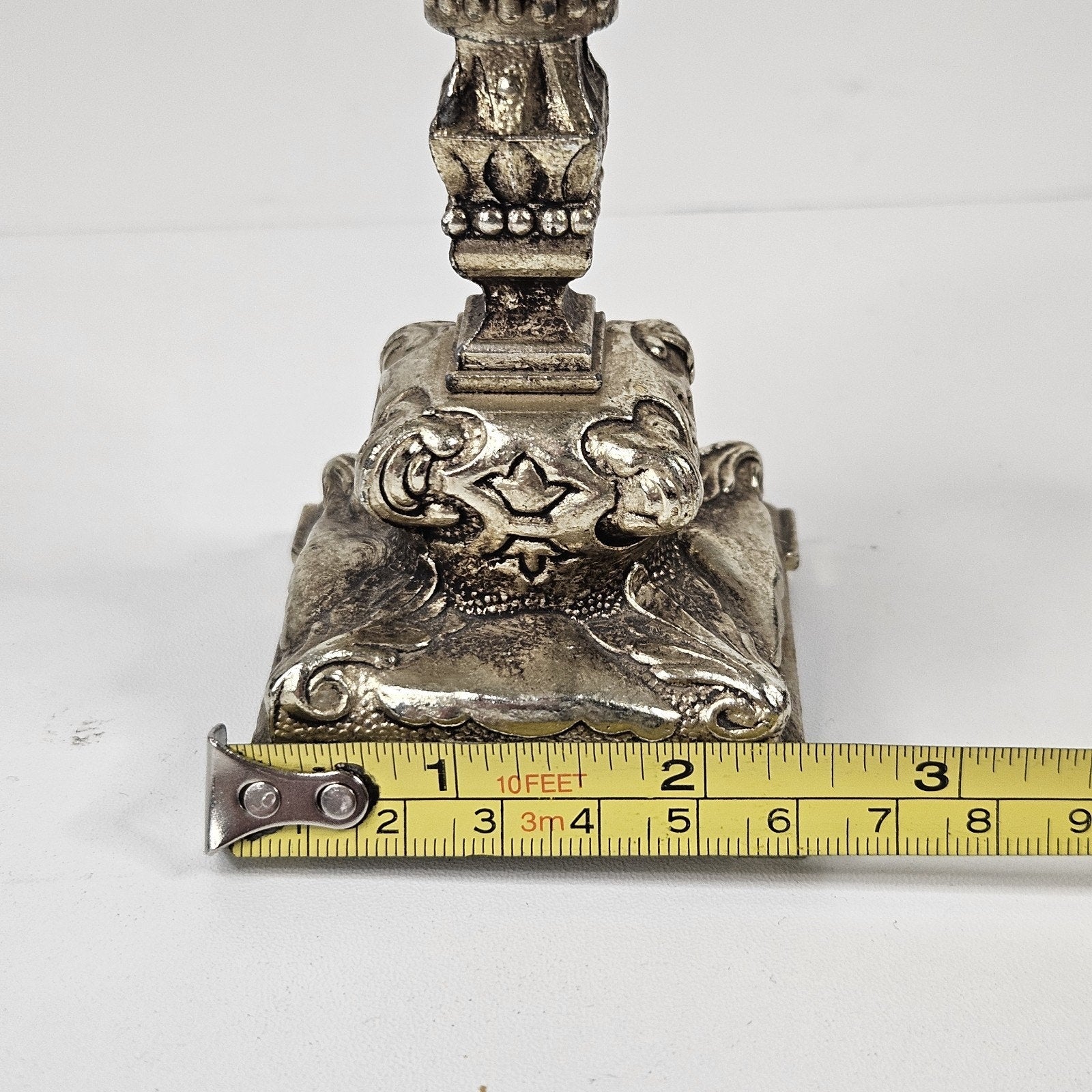 Vtg 19th Century Ornate Scrollwork Metal Candlesticks Pair Romantic Victorian