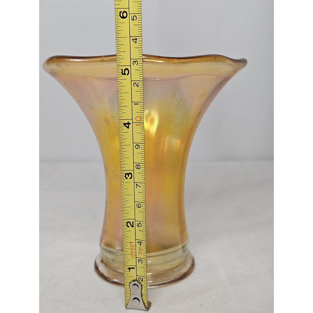 Vintage Art Glass Vase Set Iridescent Wide Flared Rim 5" Tall Scalloped Rim
