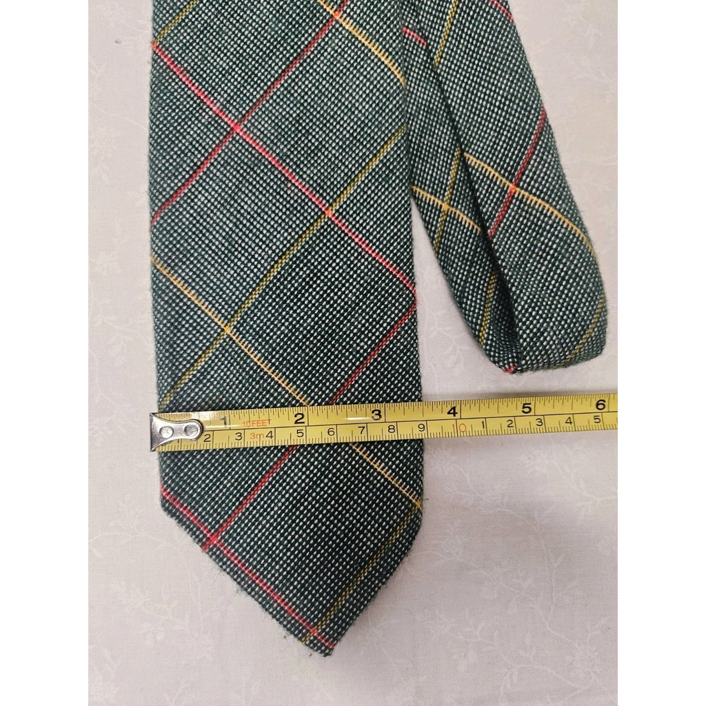 Vintage Count Corsetti Neck Tie Woven Green Yellow Red Diagonal Plaid 56"