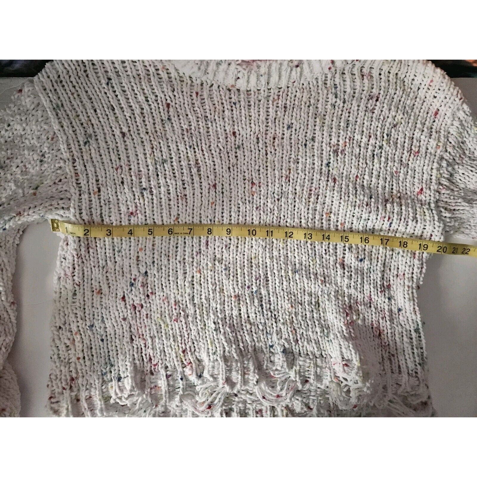 It's Our Time White Confetti Distressed Crop Sweater Medium Soft Chunky Knit