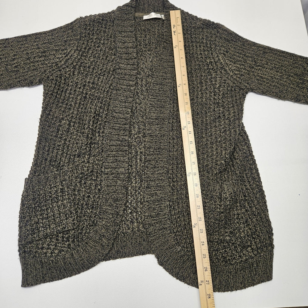 RD Style Olive Green Black Knit Sweater Open Cardigan Medium Grunge Boho Pockets