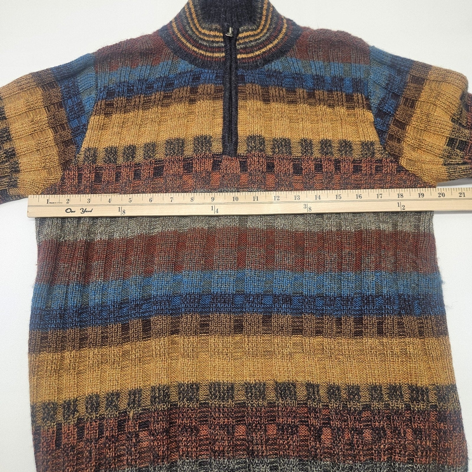 Novica 100% Alpaca Women's Quarter Zip Knit Sweater Peru Small Boho Striped