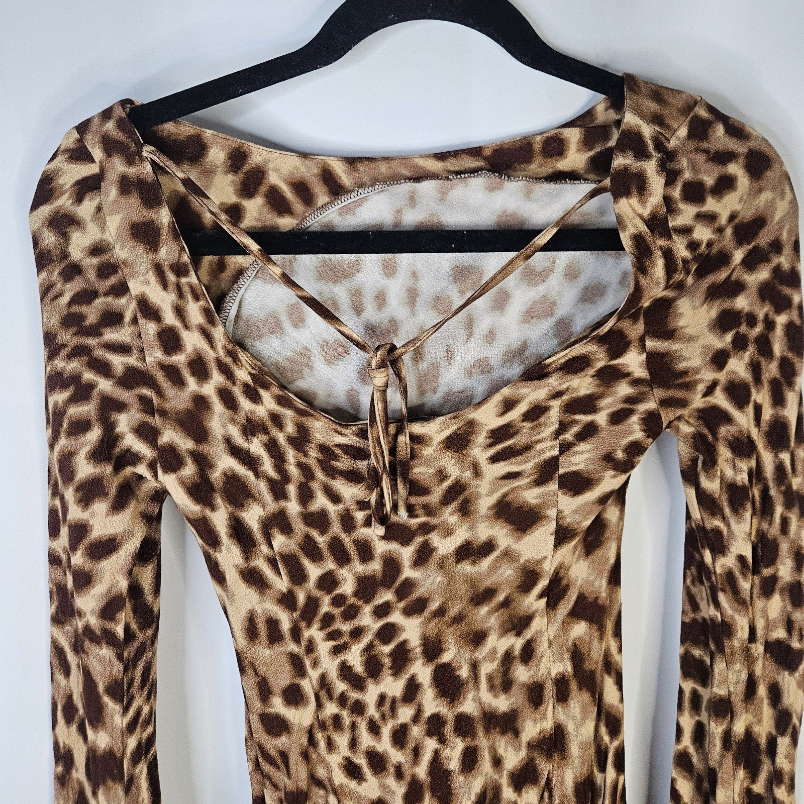 Princess Polly Halo Bias Cut Leopard Print Long Sleeve Mini Dress US 4 Small