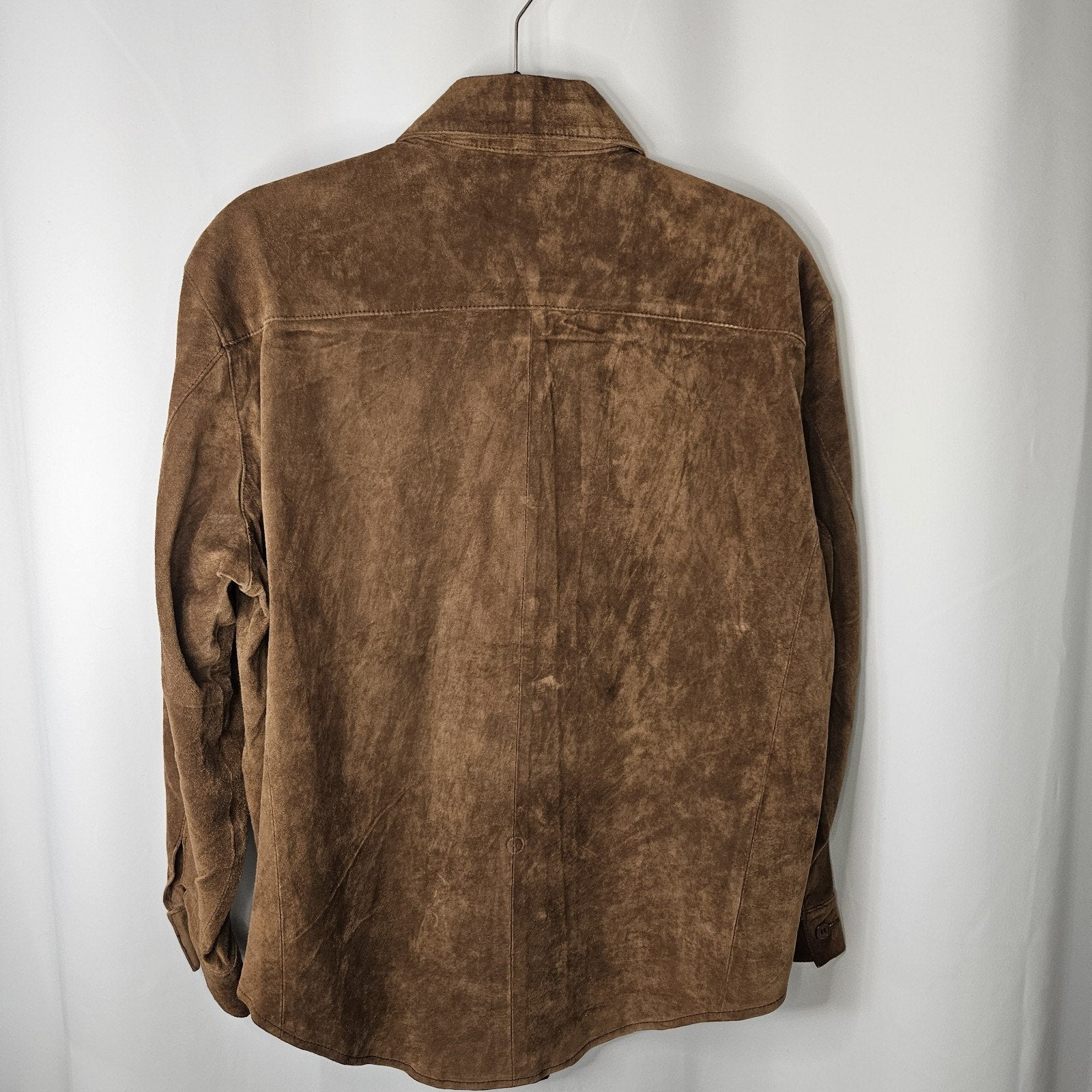 Vintage Leather Shirt Womens M Brown Pig Suede Button Up Shirt Jacket