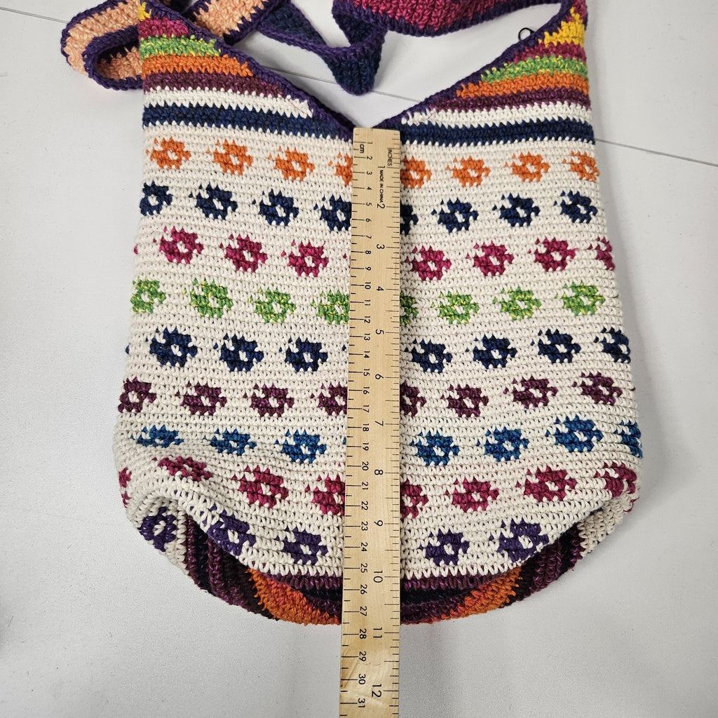 Guatemalan Zippered Crochet Knit Hobo Bag Multicolor Purse Boho Colorful