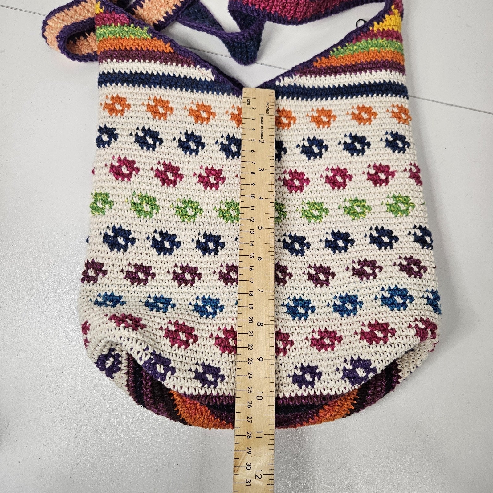 Guatemalan Zippered Crochet Knit Hobo Bag Multicolor Purse Boho Colorful