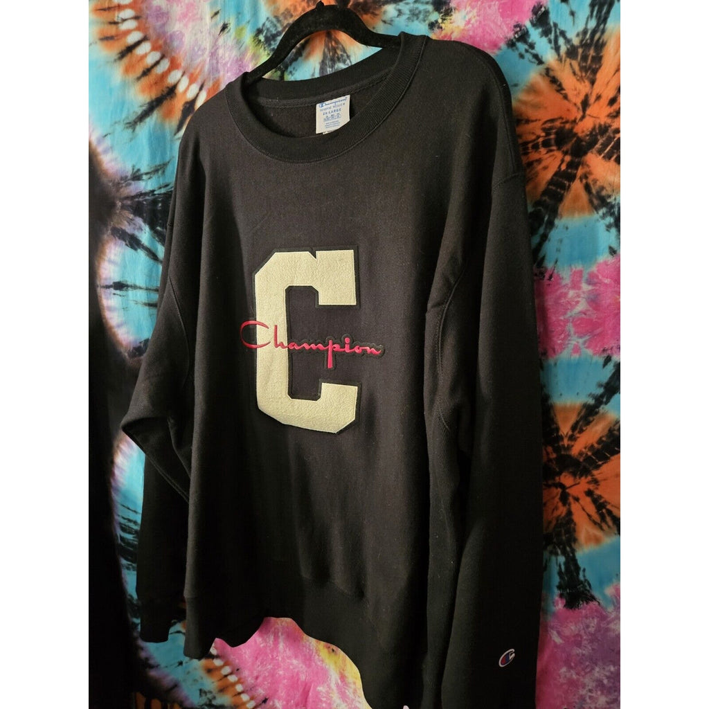 Champion Mens Reverse Weave Black Size 2X Long Sleeve Sweater