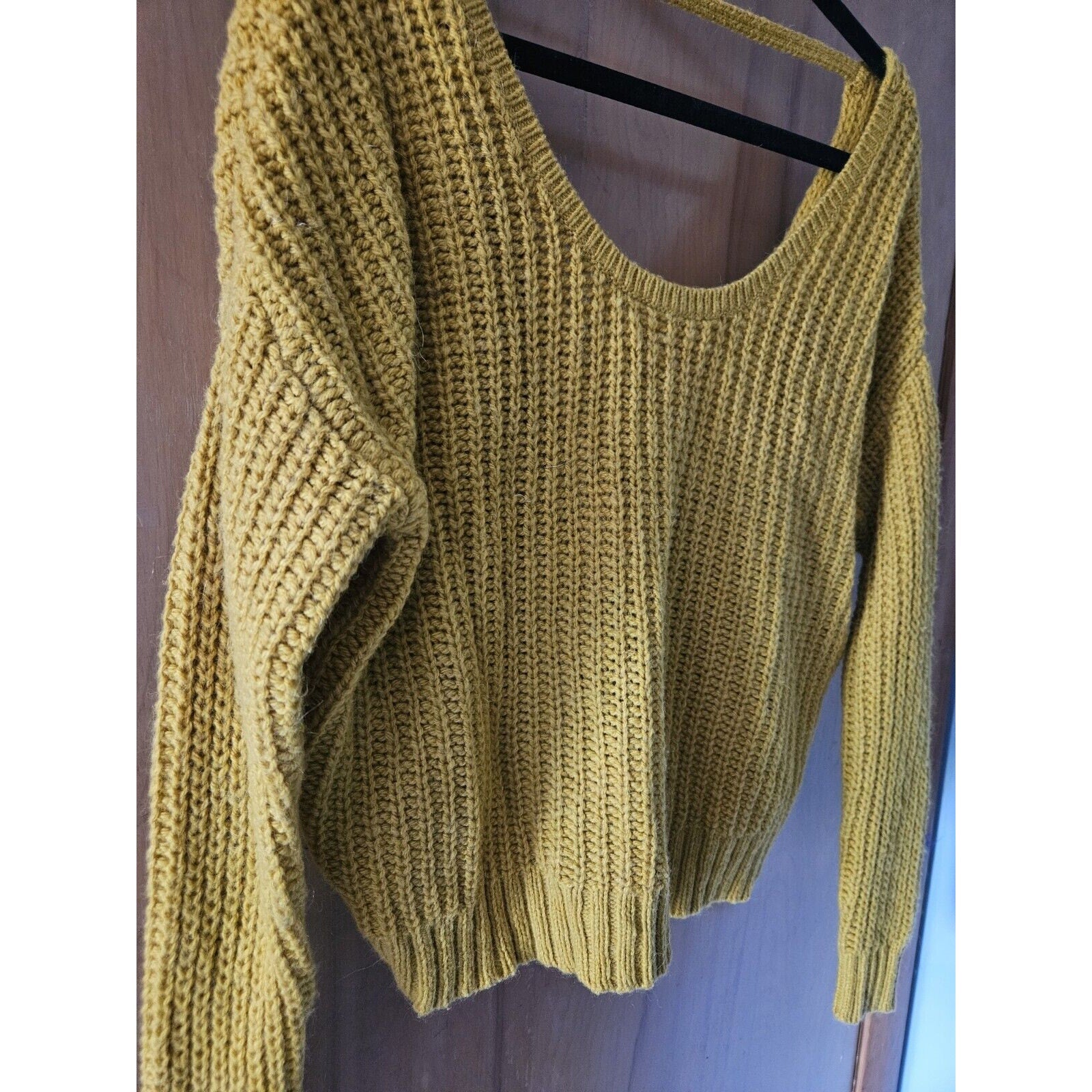 Ruby Moon Chunky Knit Open Back Wool Alpaca Sweater Sz MED Marigold/Mustard