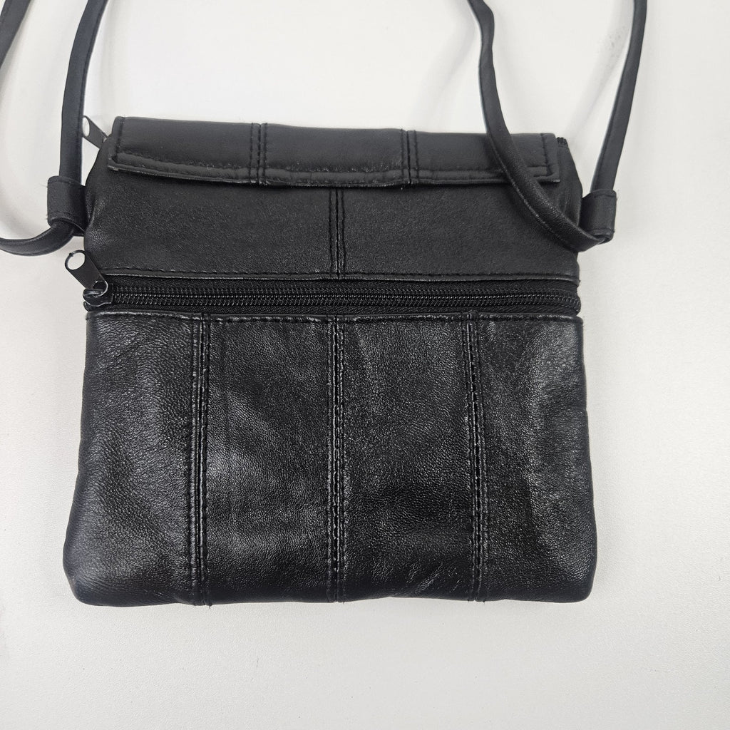 Retro Patchwork Micro Shoulder Purse Black Lambs Leather Crossbody Bag