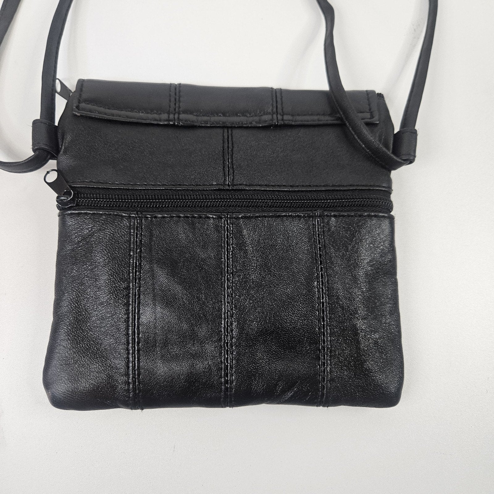 Retro Patchwork Micro Shoulder Purse Black Lambs Leather Crossbody Bag