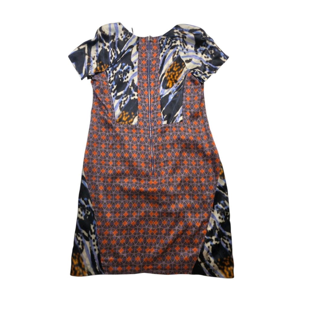 RACHEL ROY Collection Multicolored Patch Pattern Silk V Neck Sheath Dress Sz 8