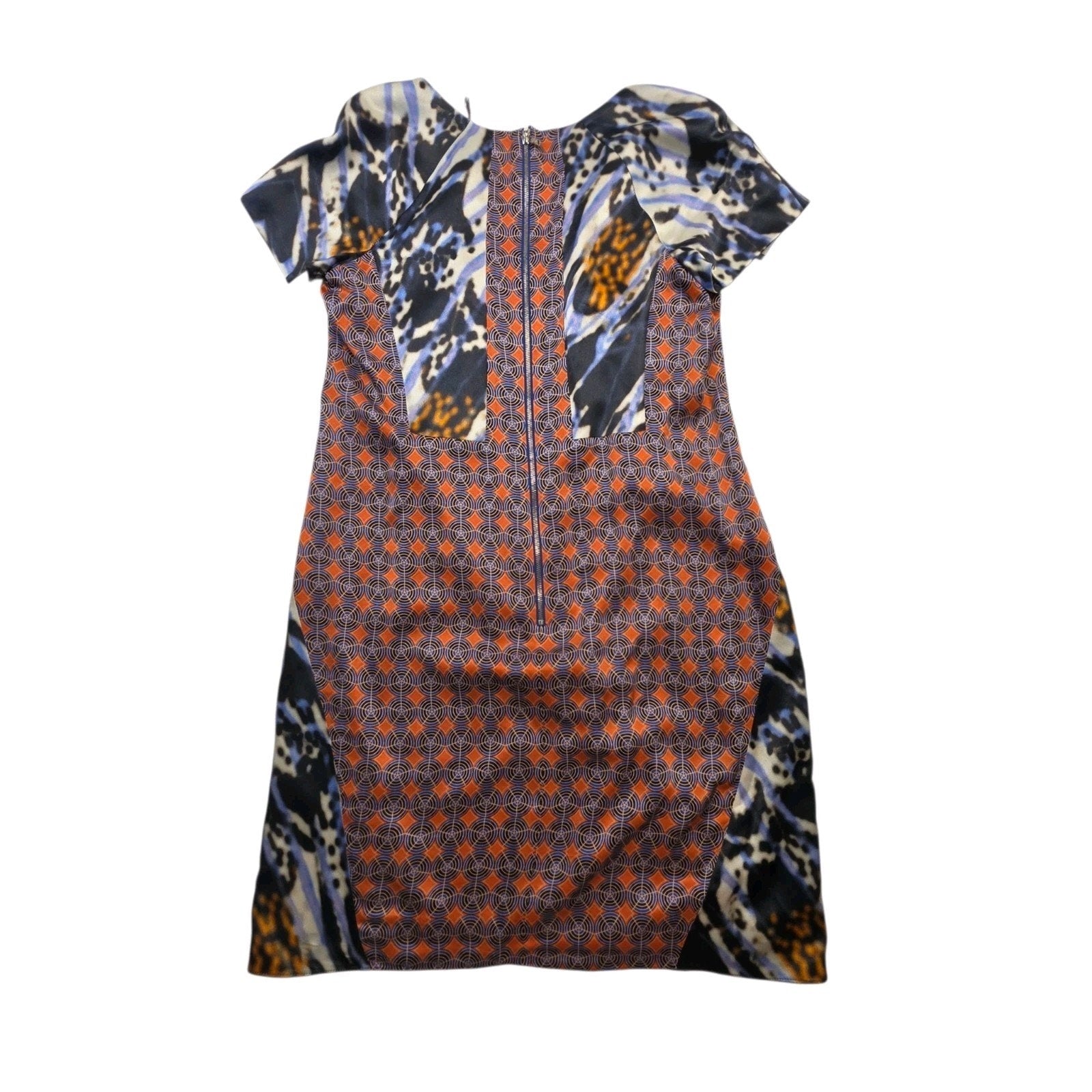 RACHEL ROY Collection Multicolored Patch Pattern Silk V Neck Sheath Dress Sz 8