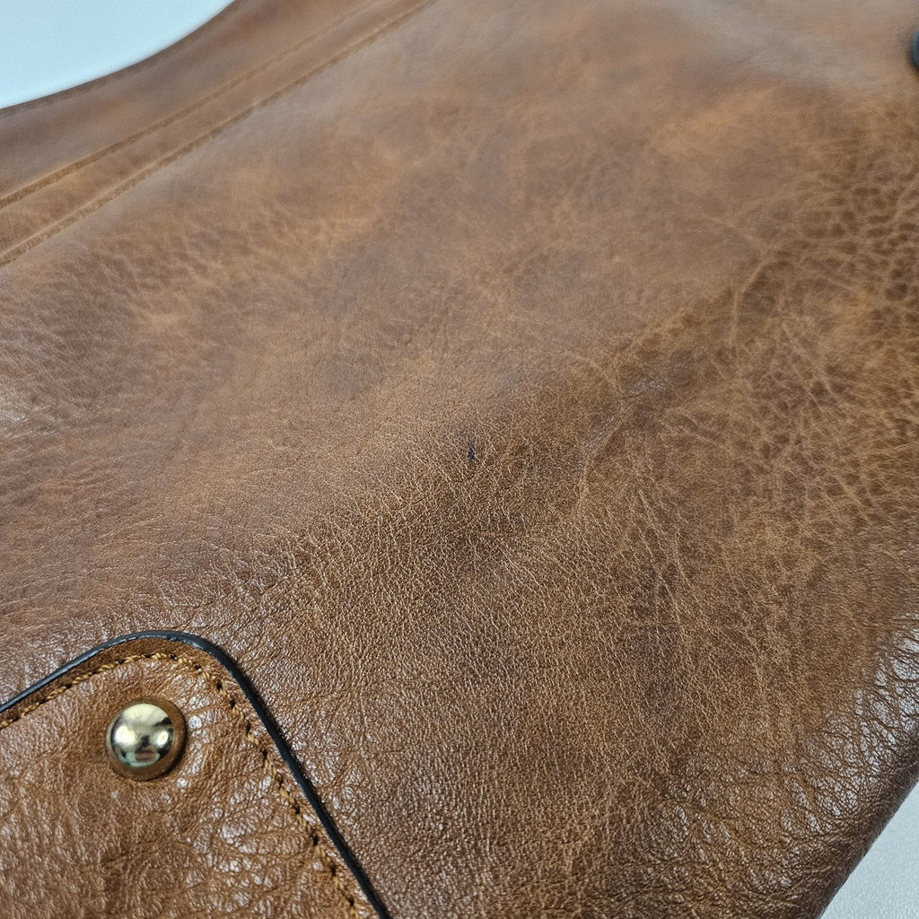 Brown Faux-Leather Crossbody Handbag Two Front Zip Pockets Shoulder Bag Purse