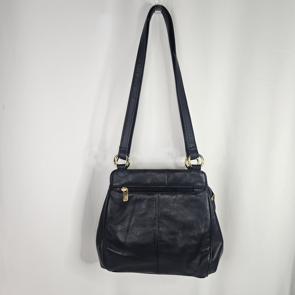 Vintage Worthington Navy Blue Leather Lambskin Shoulder Bag Purse Classic 90s