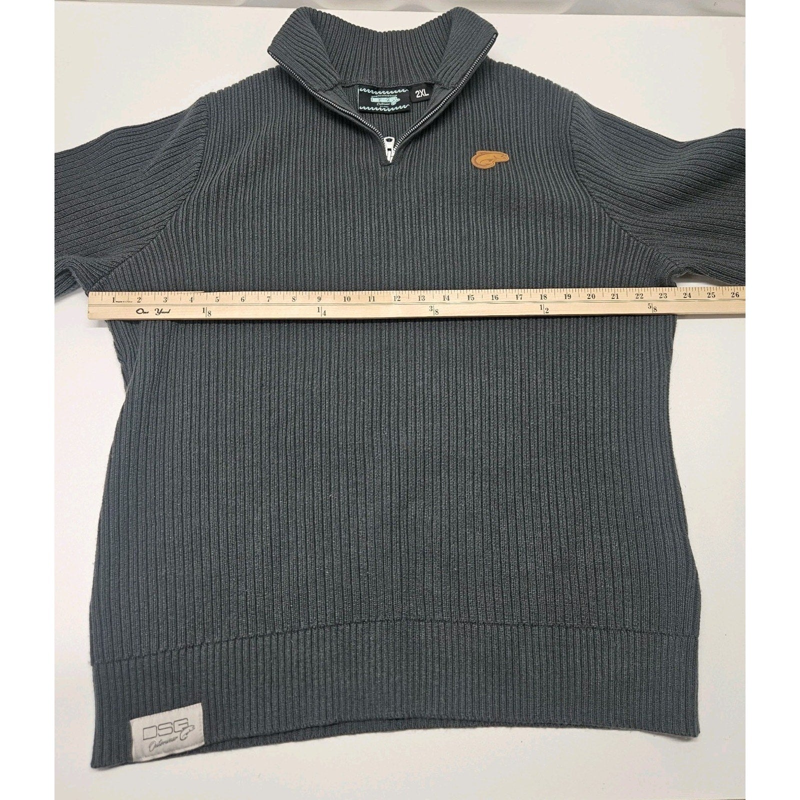 DSG Ribbed Fisherman Sweater Mens 2X Gray Wool Blend Quarter Zip LongSleeve Logo