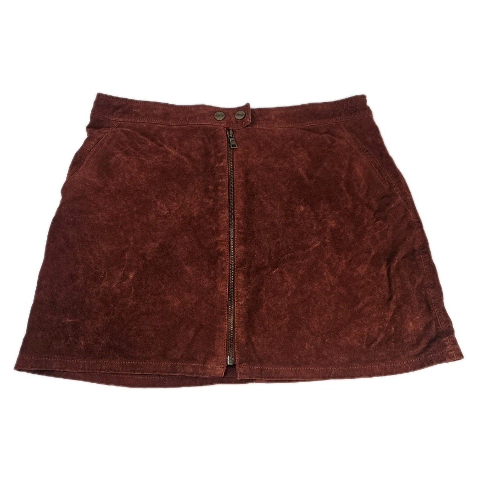 Vintage 90s Sanctuary Suede Mini Zipper Skirt Rust Red Genuine Leather