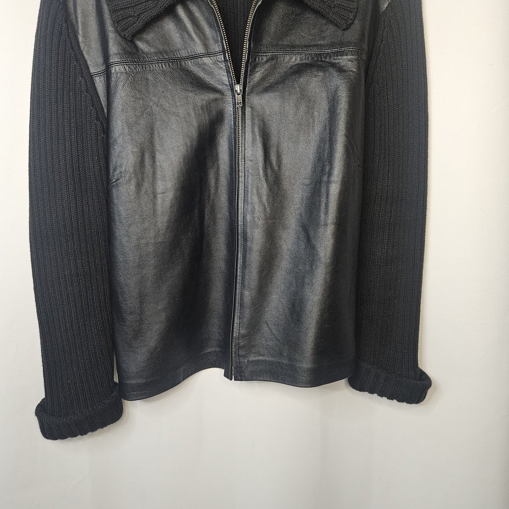 Leather Sweather Jacket By Maurice Sasson Large Vtg Black Sweater Coat