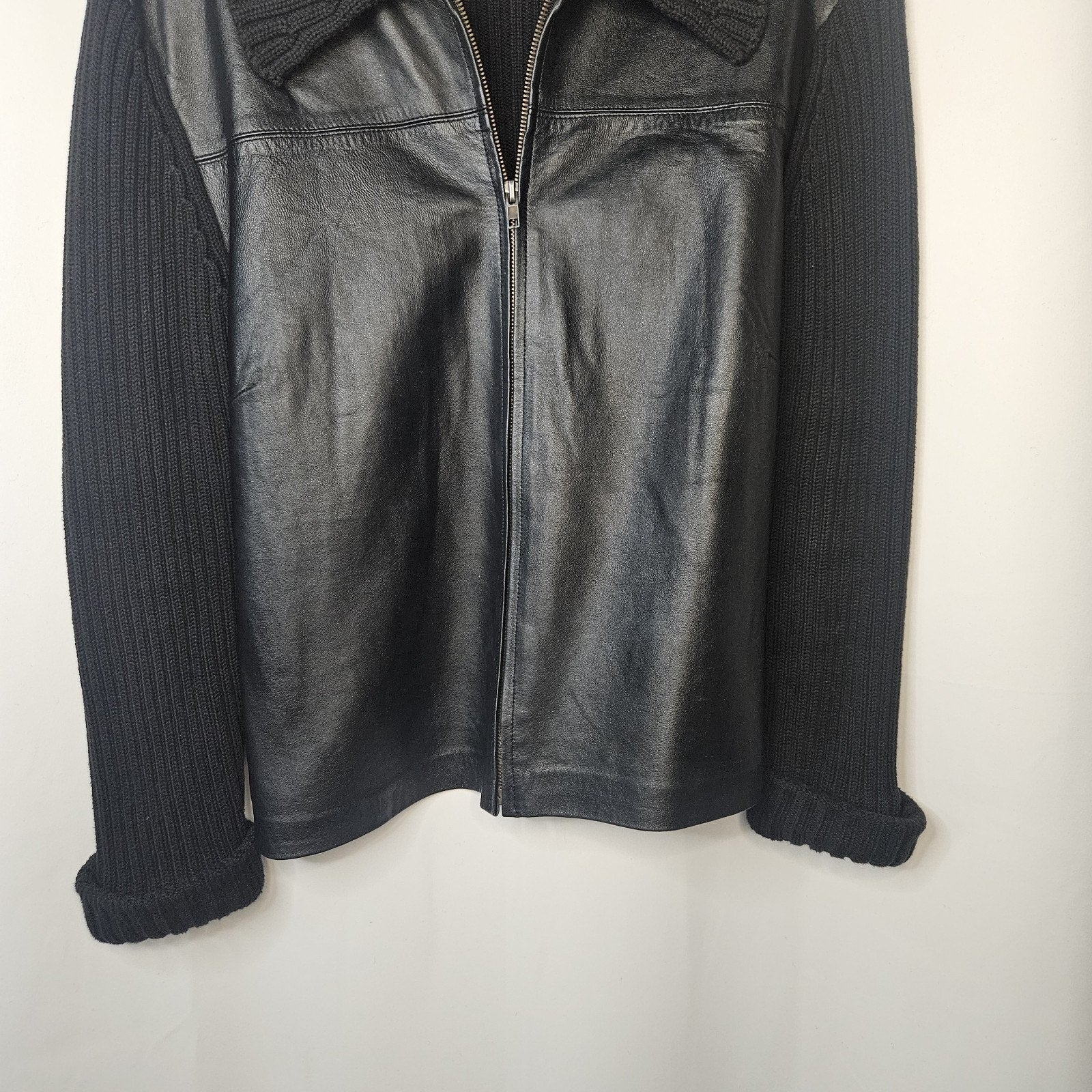 Leather Sweather Jacket By Maurice Sasson Large Vtg Black Sweater Coat